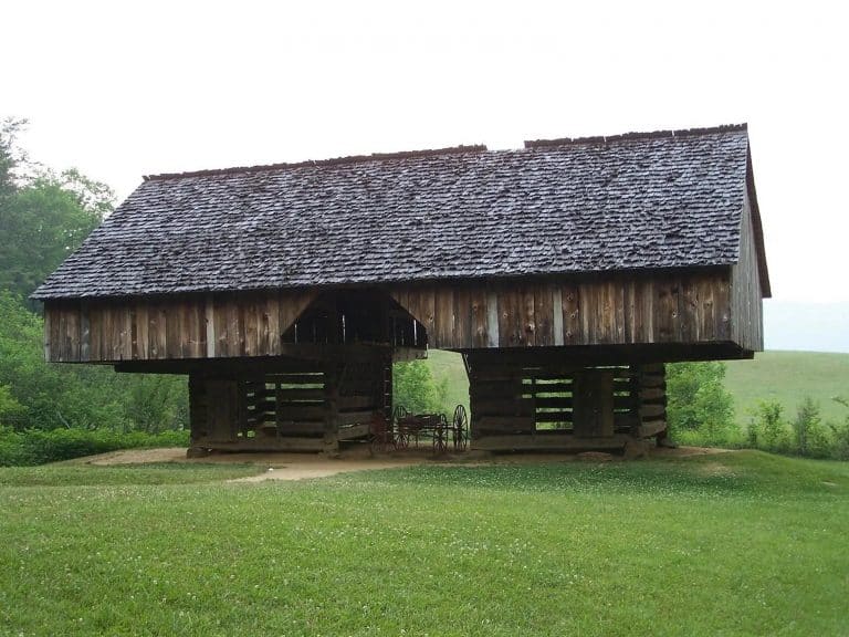 Historic cantilever barn in Cades Cove